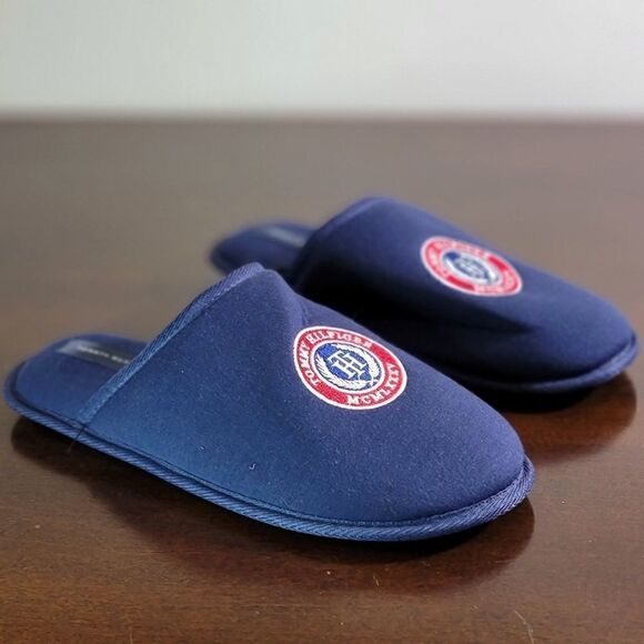 Tommy Hilfiger Men's Slippers Navy Red Size 11 New Comfort Shoes Slides Slip-On - Picture 1 of 5